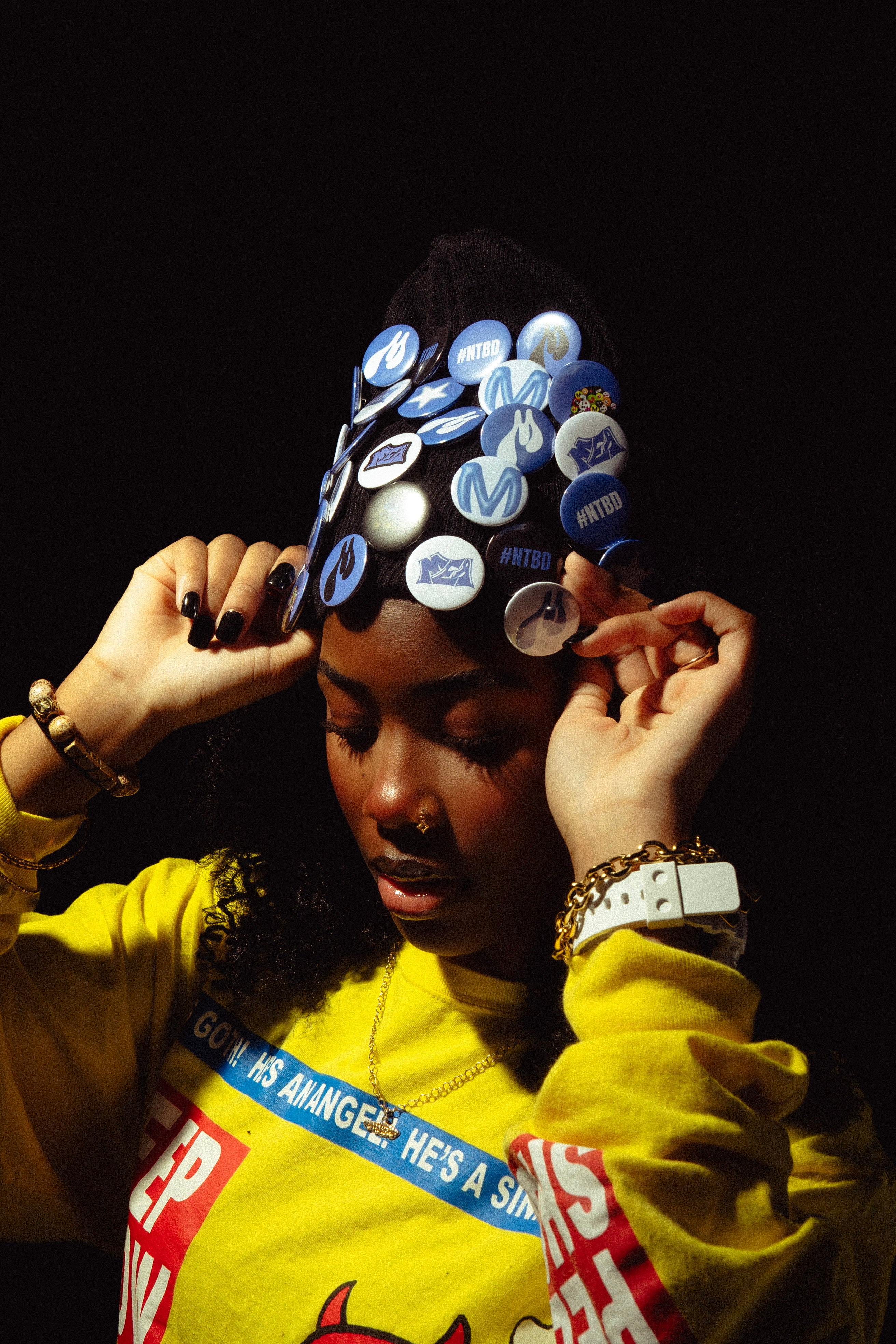 Blue M.E.A pin beanie